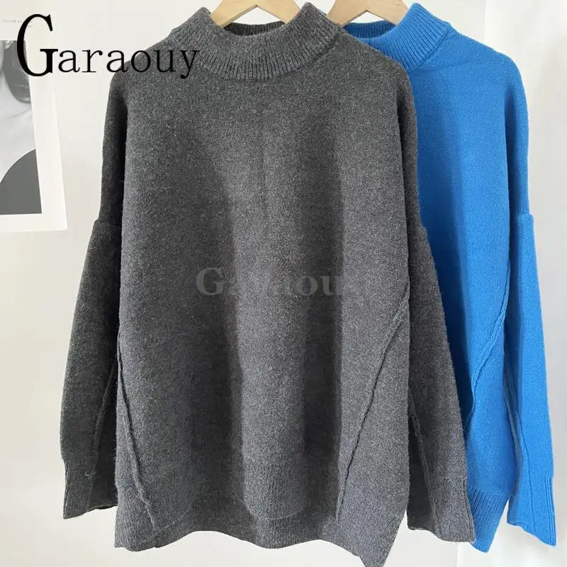 Garaouy 2024 Spring Autumn Women O Neck Raglan Sleeves Solid Knit Pullover Female Thick Warm Loose Sweater Oversized Jumper Tops