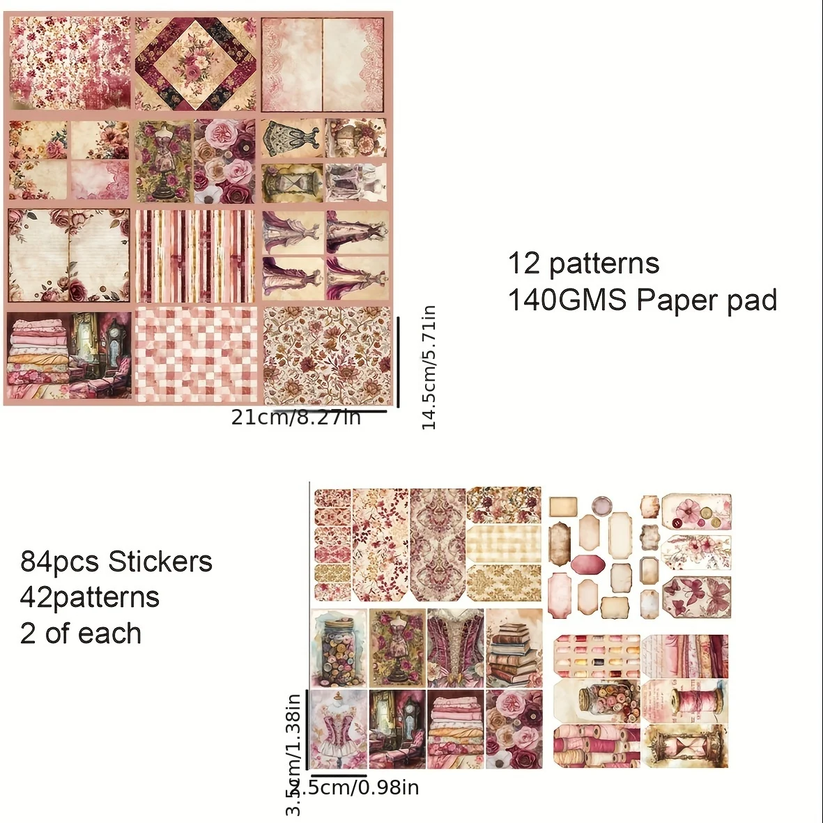 JAIIMAN96pcs Paper and Sticker,Vintage Castle Stitch with Bee Floral Patterns, for Tags, Cuttable DIY Paper Craft for Scrapbook