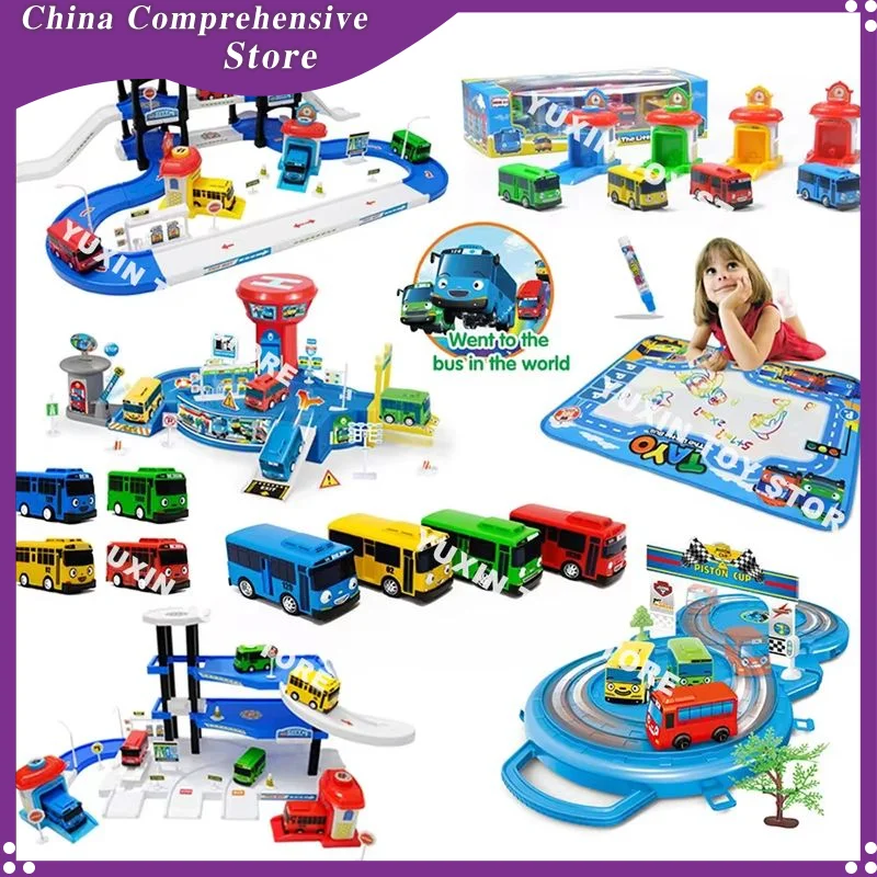 New Korean Tayo The Little Bus Slingshot & Pull-Back Car Diy Track Scene Toy Set Tayo Cartoon Car Children'S Toy Gift Collection