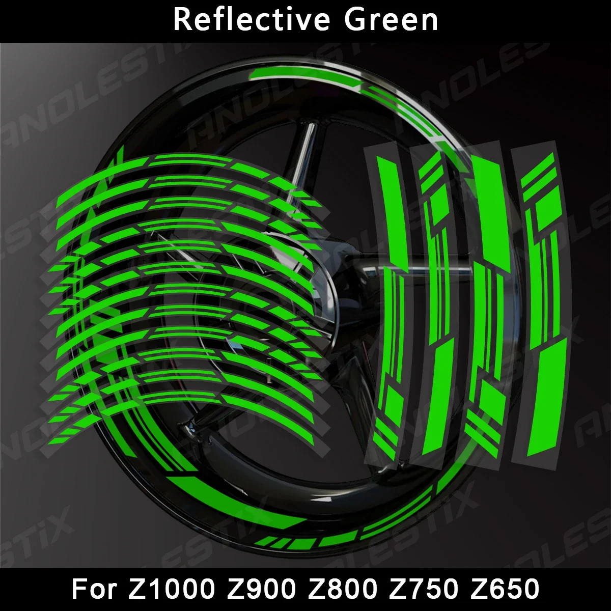 AnoleStix Reflective Motorcycle Wheel Sticker Hub Decal Rim Stripe Tape For Kawasaki Z1000 Z900 Z800 Z750 Z650