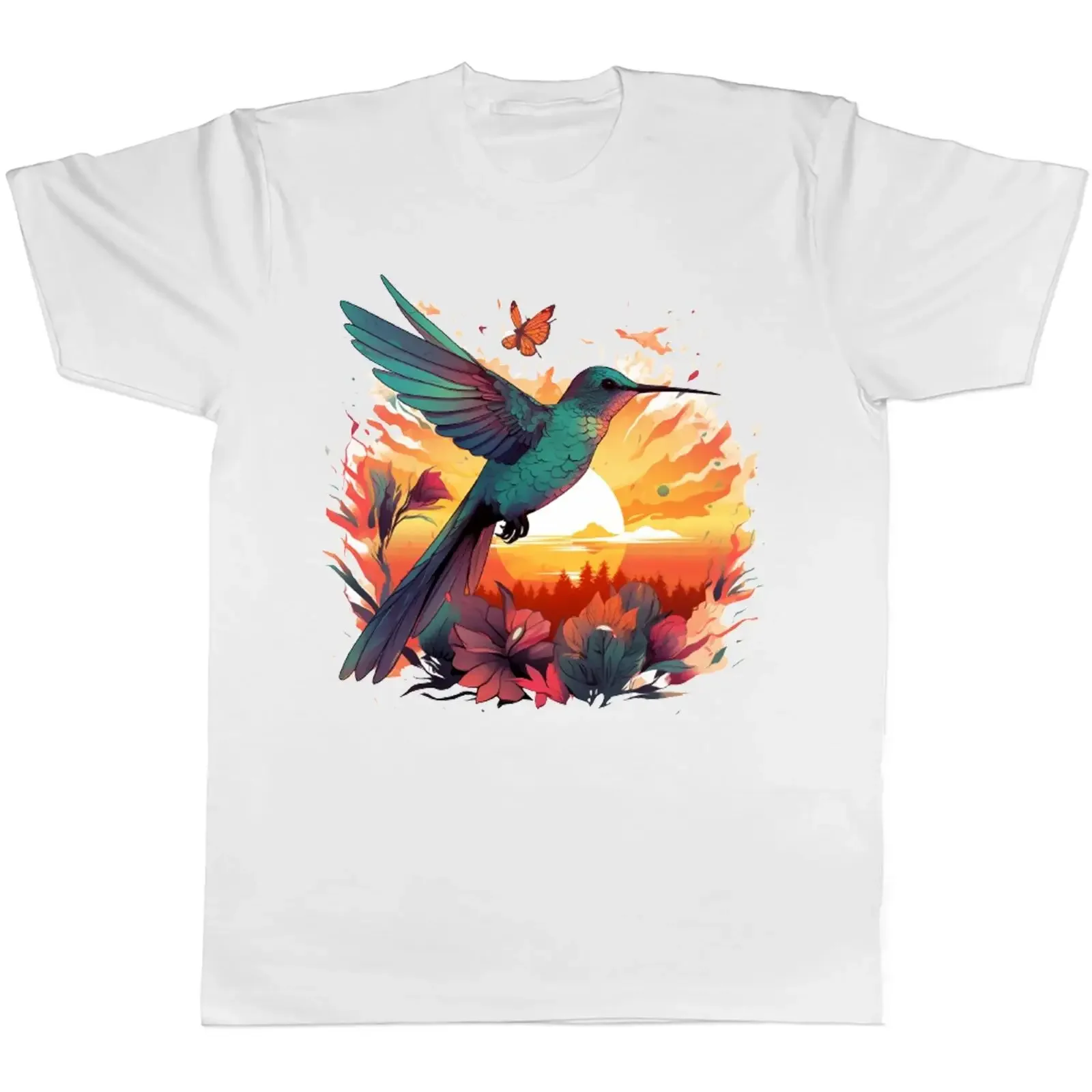 Camiseta Bunter Kolibri para hombre, diseño de aves, atardecer, animales salvajes, regalo vintage, camiseta lavada para uso diario, moda