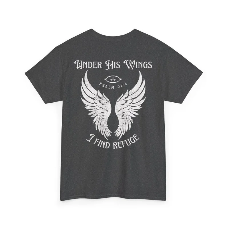 Under His Wings T-shirt Psalm 91:4 Christian Shirt Faith-based Clothing Inspirational Religious T-shirt Bible Verse Clothing Top