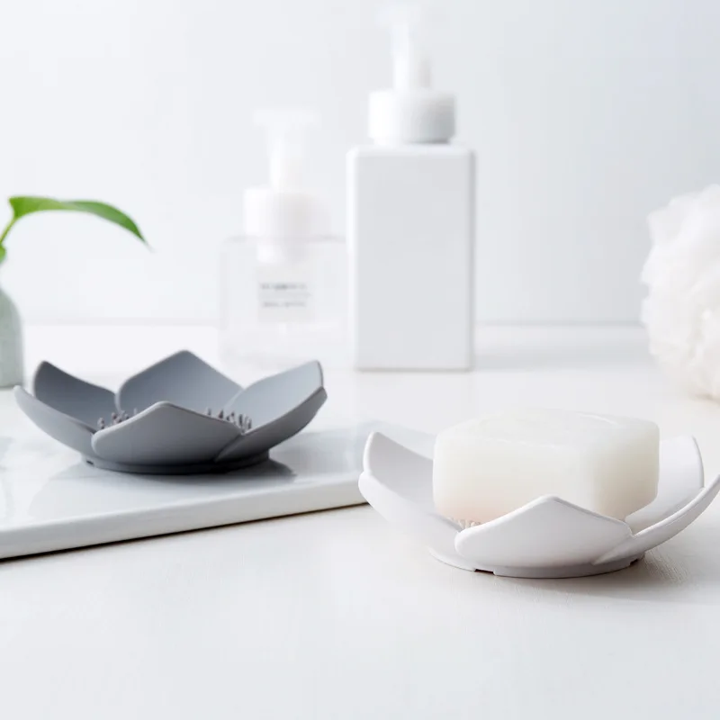 Petal Shape Soap Dish Non-slip Silicone Soap Box Container Bathroom Storage Tray Portable Home Kitchen Drain Sponge Holder