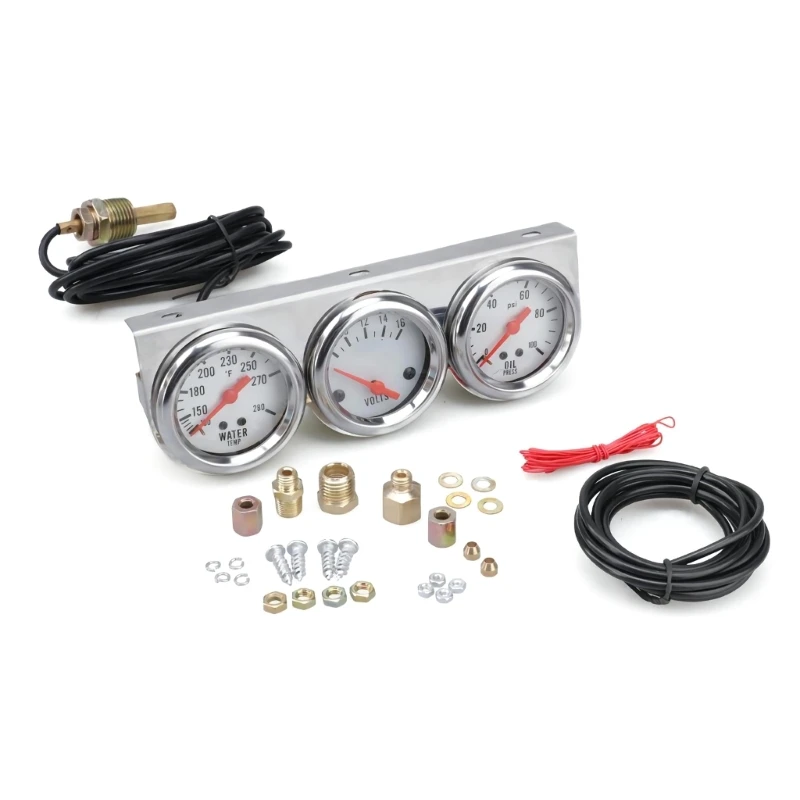 Car Voltage+Oil Pressure+Water Temp Meter Unviersal 12V 52mm Triple Gauge Drop shipping