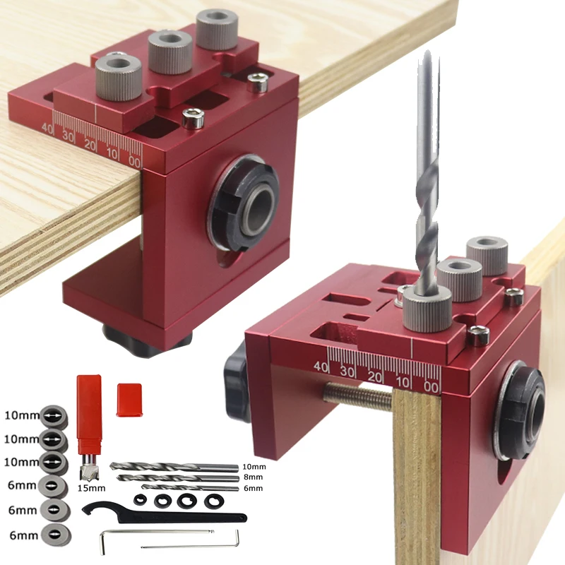 3 in 1 Removable Doweling Jig Kit Drilling Guide Locator Hole Jig Pocket Hole Puncher For Cabinet Joinery Woodworking DIY Tool