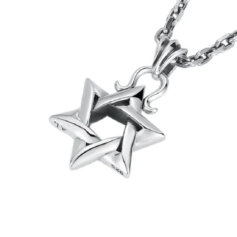 Unibabe Sterling Silver Fine Jewelry Hexagon Necklace Pendant 925 Silver Six-pointed Star Trend Chain Pendant Man Woman