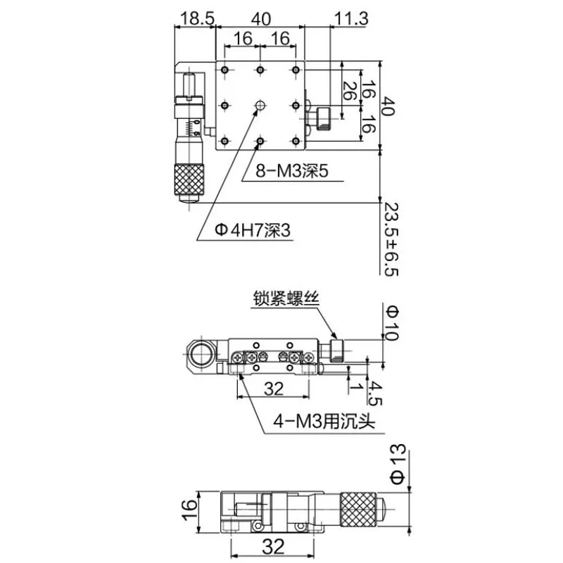Manual Precision Micrometer Positioning Slide for Optics and Laboratory, LBX40-L Stainless Steel X-Axis Linear Translation Stage
