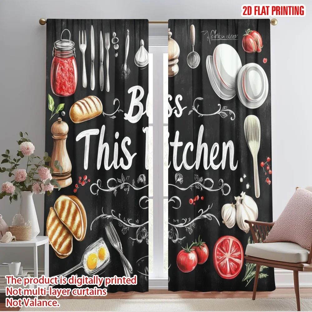 

2pcs,2D plane printing Popular Curtain Panels Kitchen Blessing Polyester (without rod) Versatile All Perfect for Kitchen Living