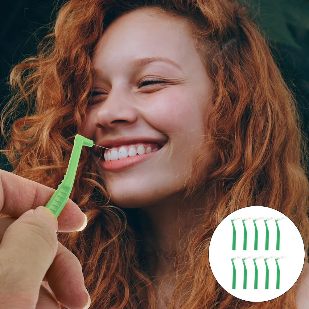 

10pcs Interdental Brushes Stainless Steel Wire L-Shaped Plaque Cleaner Portable Dental Tool For Travel Household Use