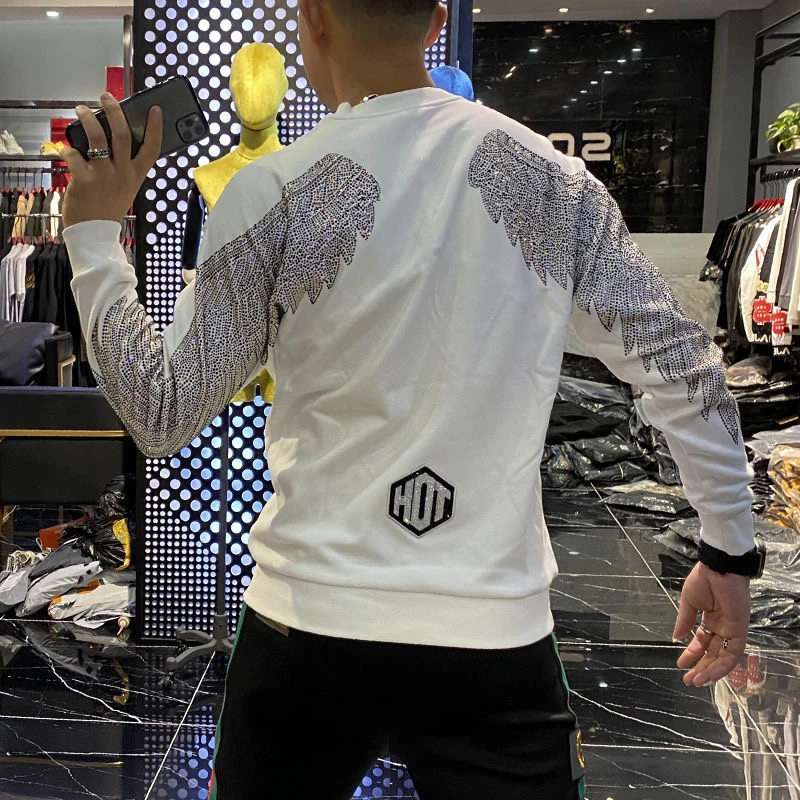 Rhinestone Style Winter Trend Men Hoodie High Quality Pure Cotton Hoody Casual Fashion Pullover Hot-Selling Tops