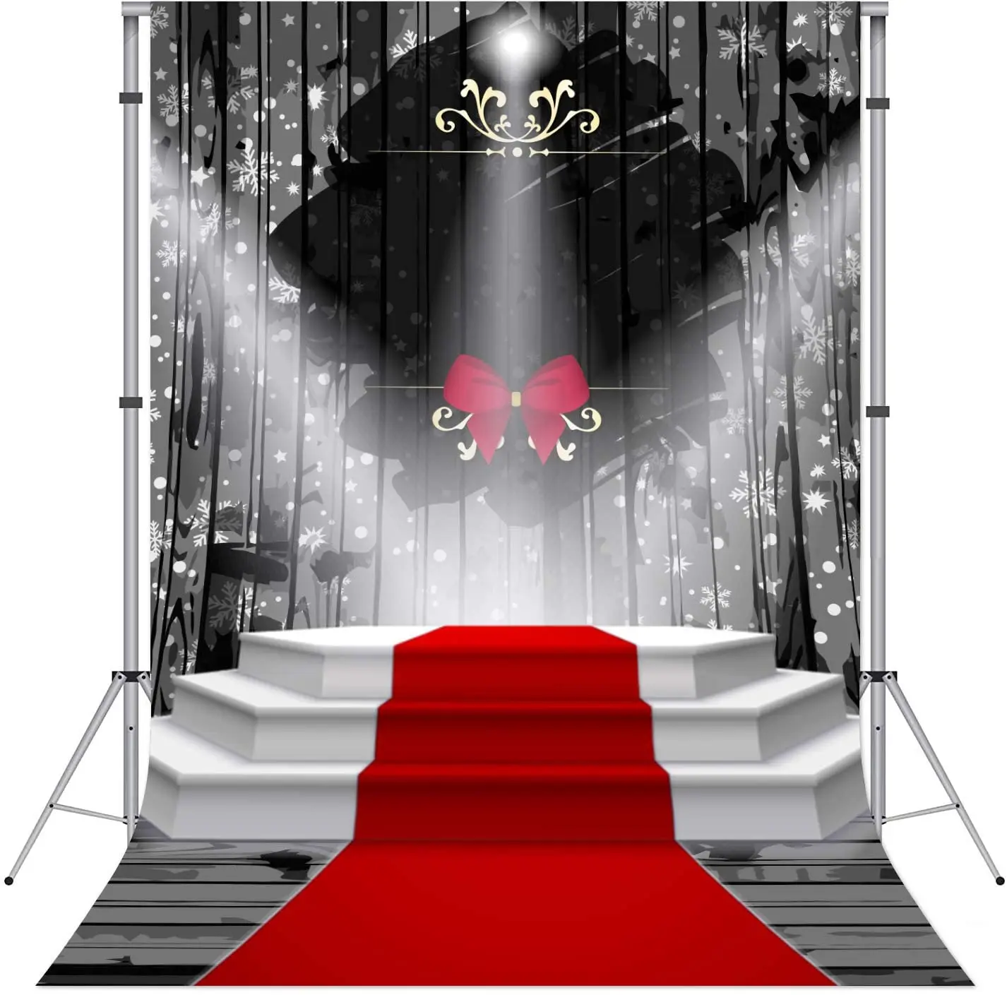 Red Carpet Stage Photography Backdrop Snowflake Black Curtain Bowknot Spotlights Background For Kids Party Photo Booth Props