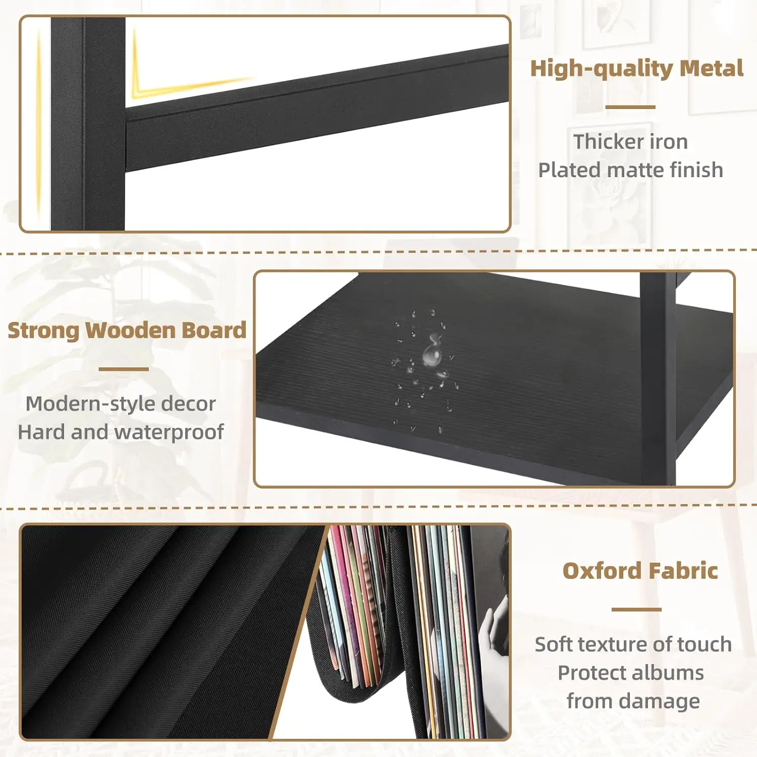 3-Tier Vinyl Record Player Stand with Storage for Albums, Turntable Table, End Table for Home Decor