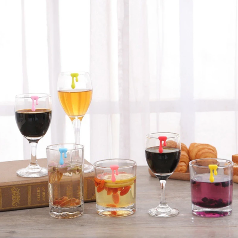 6pcs/set Wine Goblet Markers Colorful Silicone Glass Charms Drinking Cup Tag Guests Identify For Hotel Home Bar