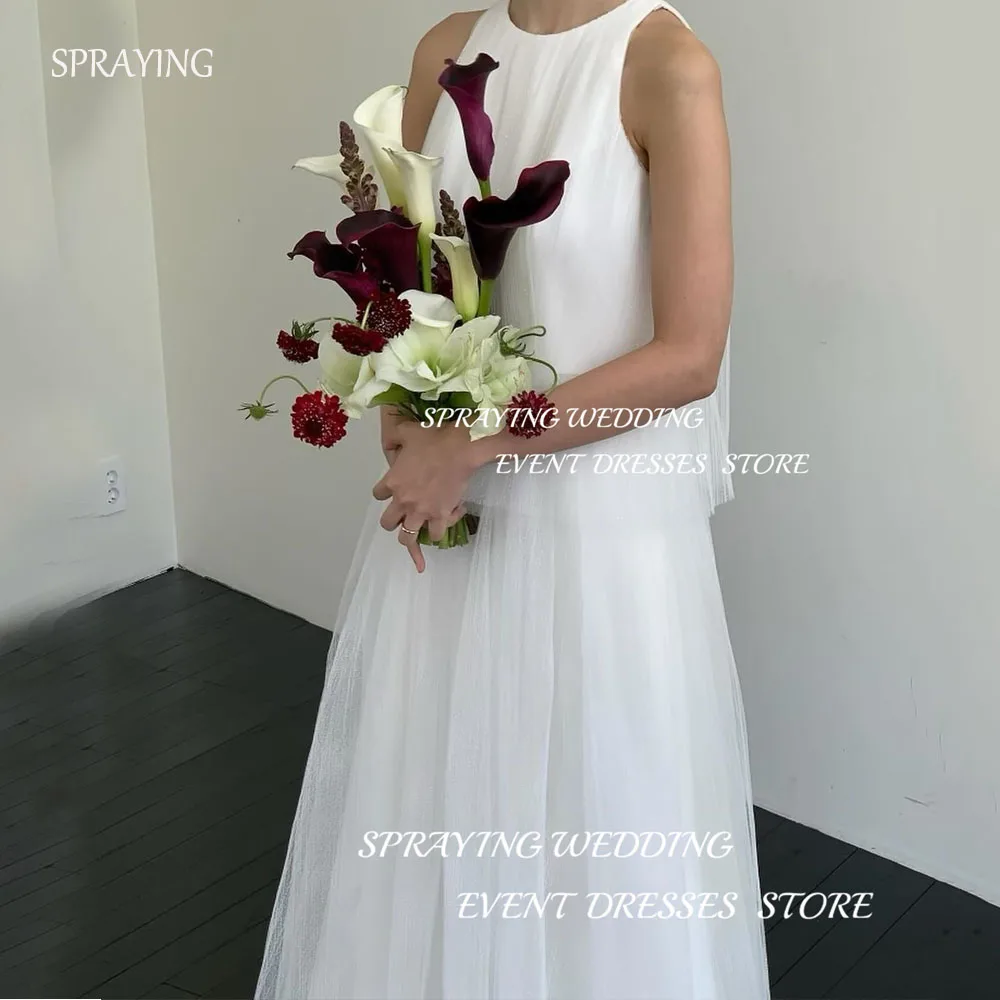 

SPRAYING Simple White Korea Wedding Dress Photo Shoot O-Neck Collar летнее платье женское2024 Floor-Length Party Gown Dress