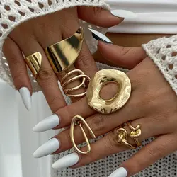 KunJoe Creative Irregular Geometric Ring for Women Hip Hop Gold Color Adjustable Open Ring Party Jewelry Finger Accessories New