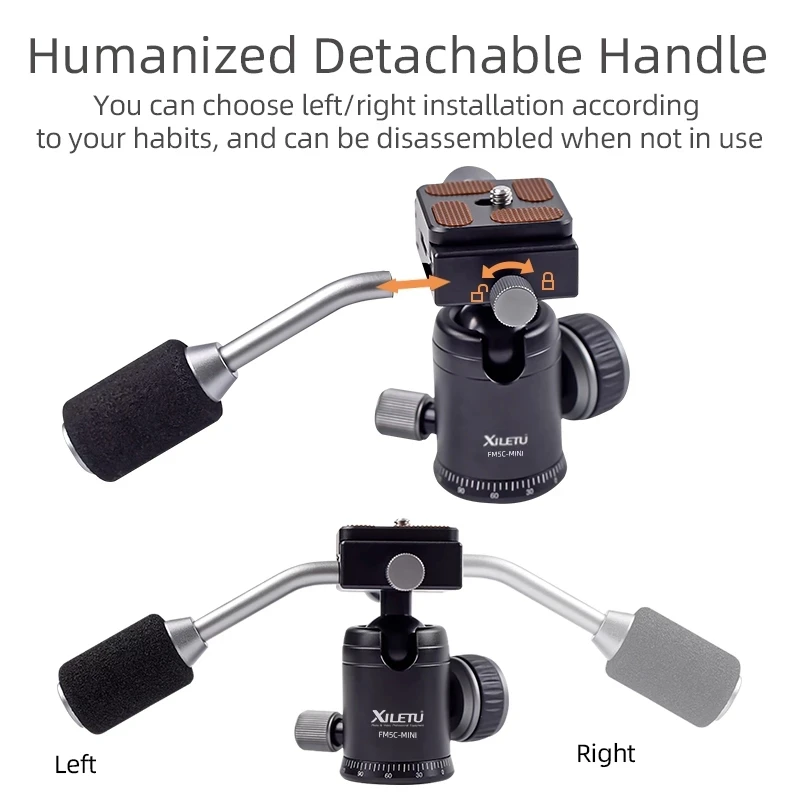 XILETU FM5C 미니 전문 데스크탑 삼각대, 탈착식 핸들 볼 헤드, SLR 디지털 카메라 미러리스 카메라 스마트폰용