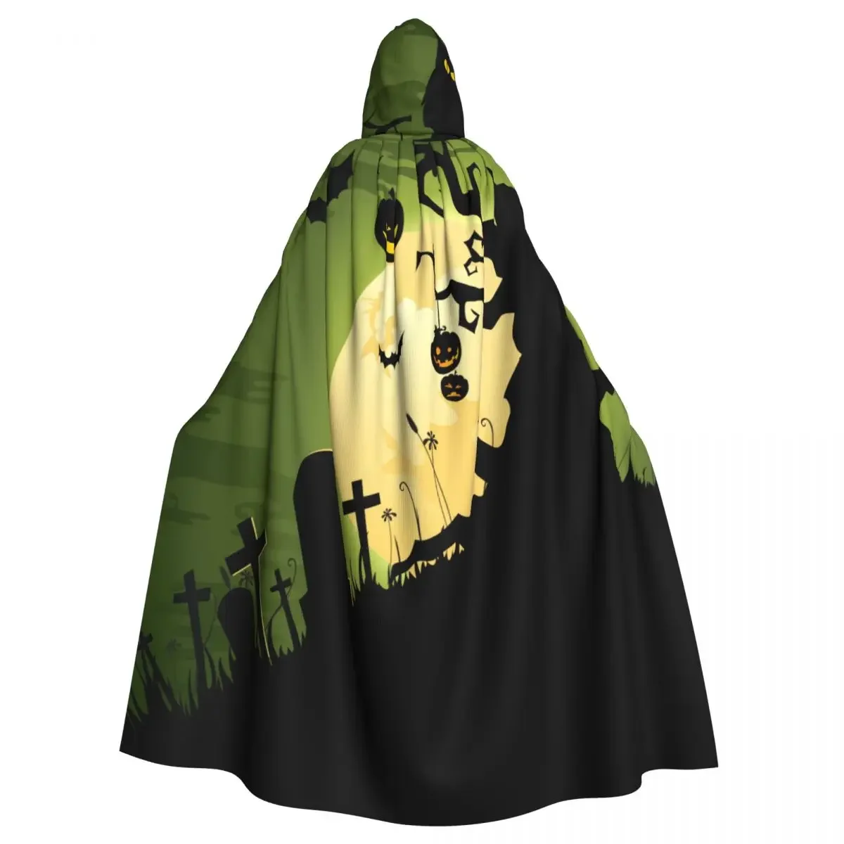 

Greenish Halloween Tree And Owl Hooded Polyester Unisex Witch Cape Costume Accessory keep warm Water Resistant