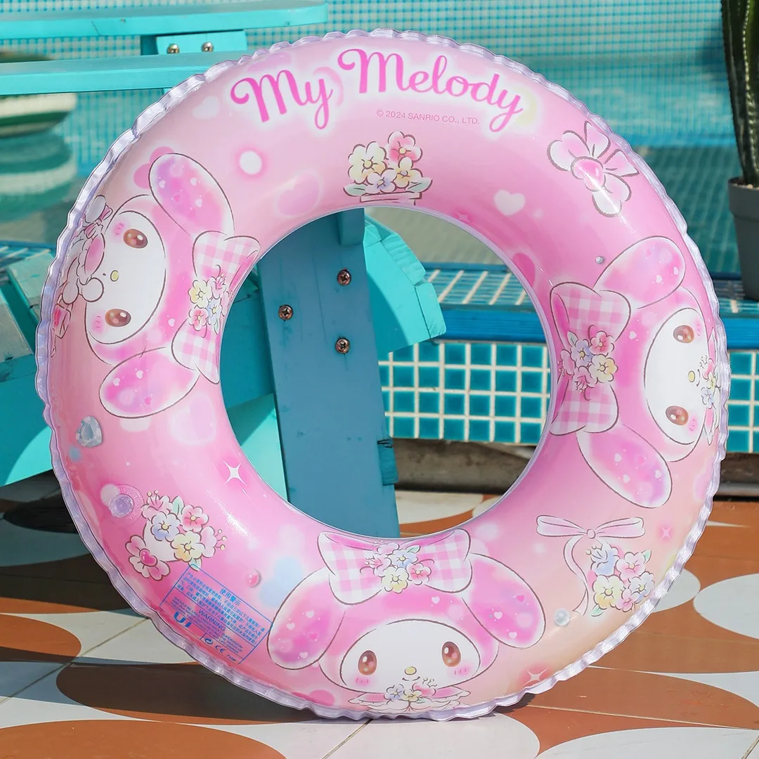 Hallo Kitty aufblasbarer Schwimm ring PVC Kinderspiel zeug Anime Figur Melodie Wasser schwimmender Schwimm kreis Strand Pool Float Kreis