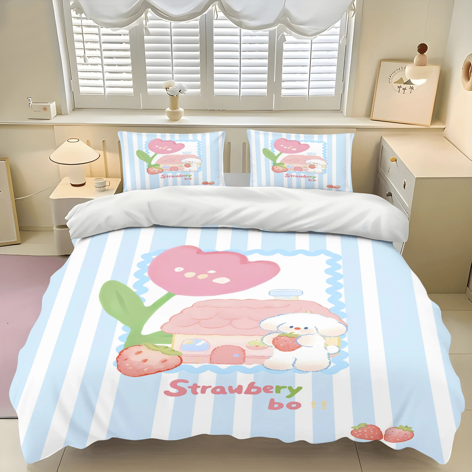 Rabbit Cute Duvet Cover Home Pillowcase Set Adult Bedroom Children Comforter Bedding