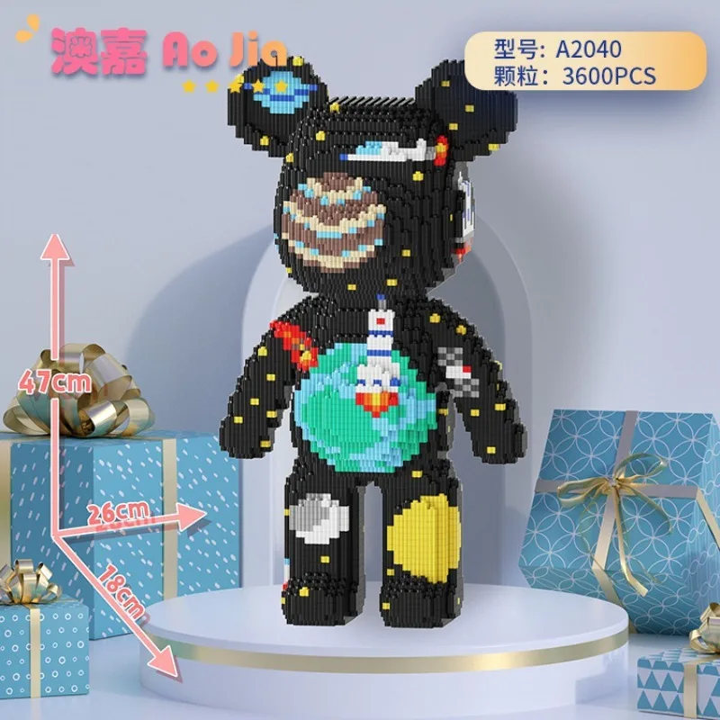 DIY zabawki dla dzieci Cartoon Mini miłość przemoc niedźwiedź Bearbrick Model ze światłem klocki do budowy mikro cegły świąteczny prezent urodzinowy