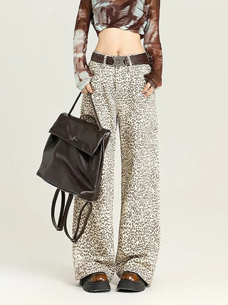 

Baggy Wide Leg Jeans Women High Waisted Retro Leopard Print Straight Jeans High Street Streetwear Y2k Vintage Denim Trousers