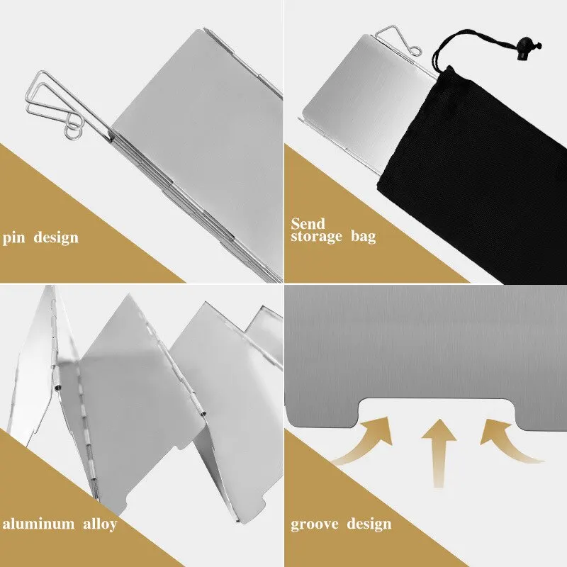 Foldable Wind Shield para acampamento ao ar livre, tela Windproof, pára-brisa portátil, escape de segurança, cozimento queimador, churrasco, piquenique, 10 placas