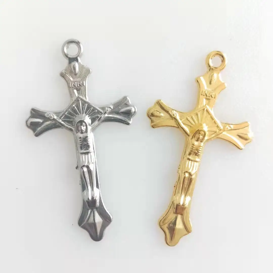 80pcs/pack cheap one hole silver or gold color alloy rosary cross italy cross,religious alloy cross,crucifix special offer