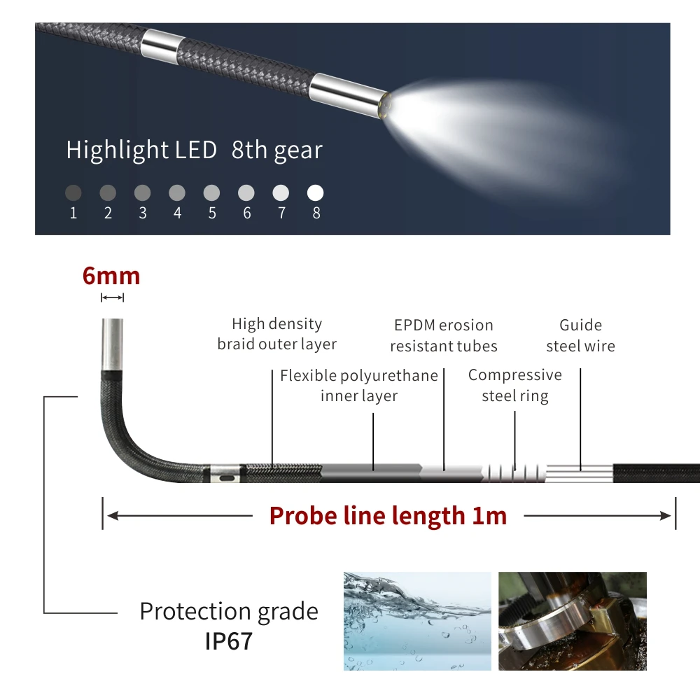 Kamera Endoskop Portabel MSVSNDT G6010, Endoskop Industri dengan Lensa 6mm HD720P, Kamera Boreskop LCD IPS 5 Inci