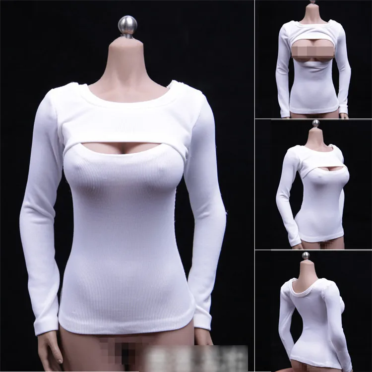 

X1 1:6 Figure Sexy White Women Clothes Long Sleeves T-Shirt For 12" Female Body