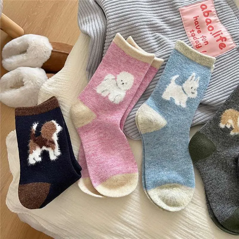 

Autumn Winter Socks Women's Mid Tube Feather Yarn Soft Warm Thick Solid Color Simple Comfortable Pile Fashion Thick Cartoon Sock