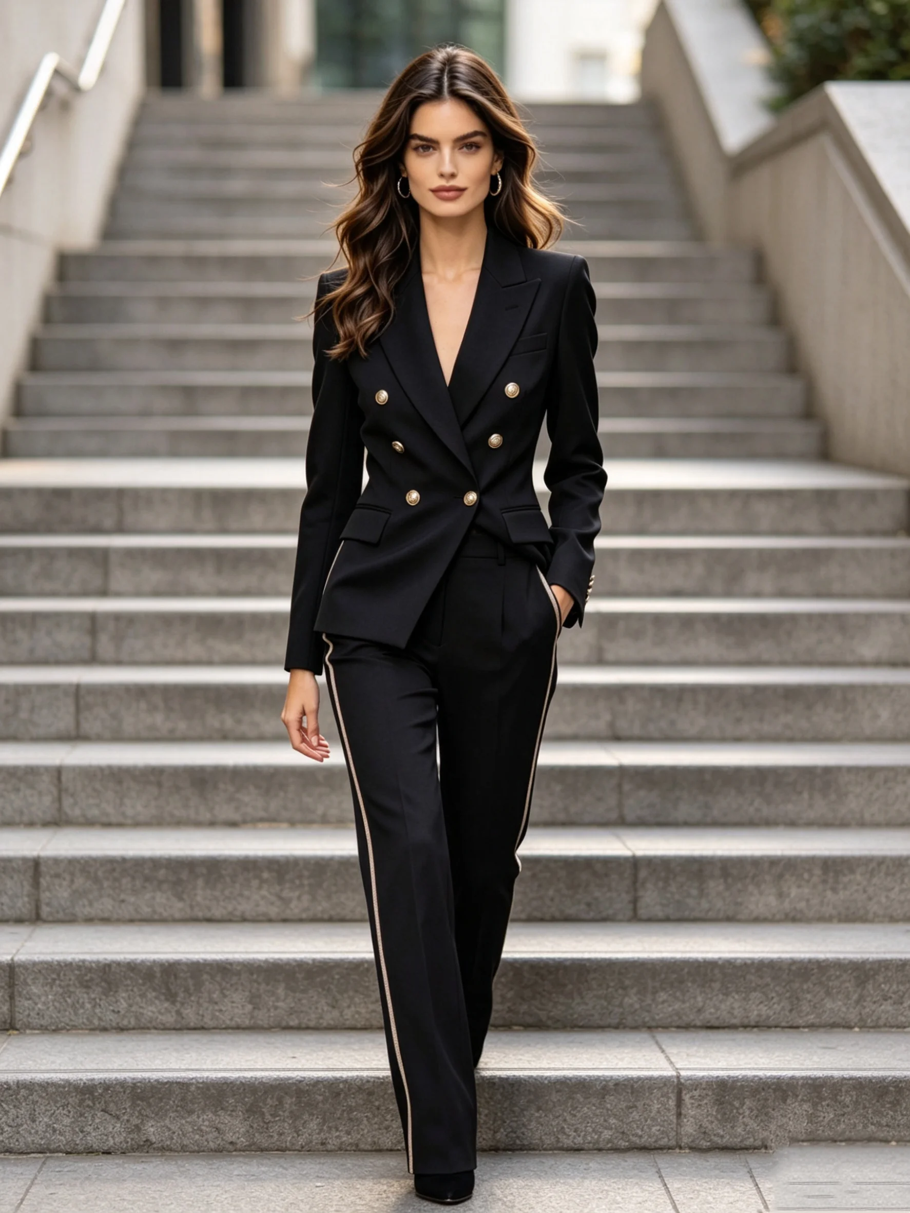 

Spring Black Women Suit Set 2 Pcs Blazer Pants Trousers Cotton Formal Office Jacket Customized Wedding Tuxedo Guest Coat