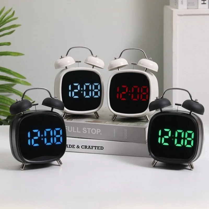 Creative Twin Bell Loud Alarm Clock Digital LED Ring Bell Clock Plug-In Use Children's Watch Home Office Desk Table Alarm Watch