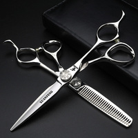 Taiji pattern screw hair scissors 6 inch Japanese 440C barber scissors Cutting and thinning scissors