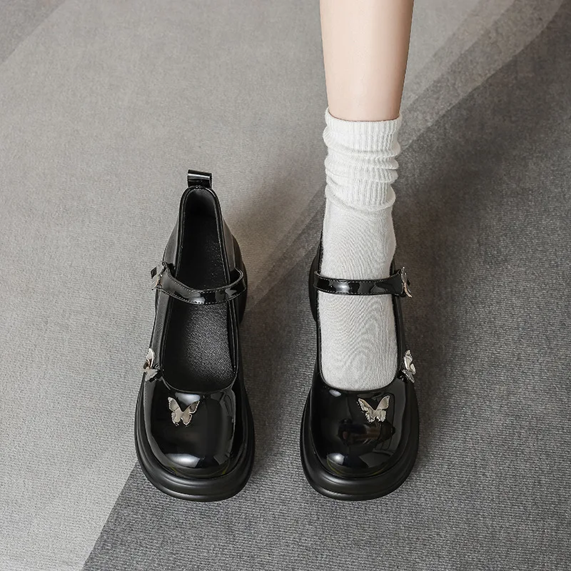 

Platform Mary Jane Shoes Women 2024 New College Thick Heel Loafers Bows JK Lolita Leather Shoes Cute Round Toe Pumps Black