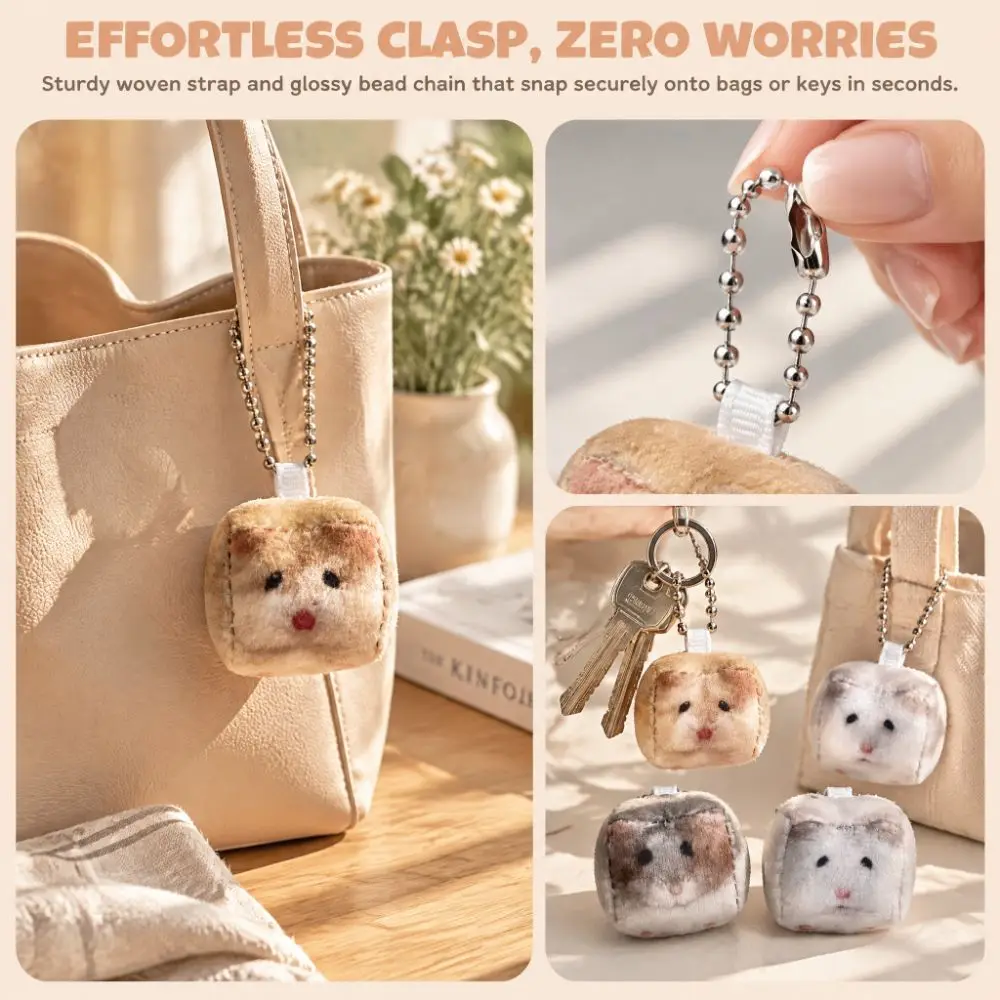 Bag Decor Hamster Plush Keychain Simulation Stuffed Animal Mini Square Keyring Cube Hanging Ornament Hamster Pendant Adults Kids