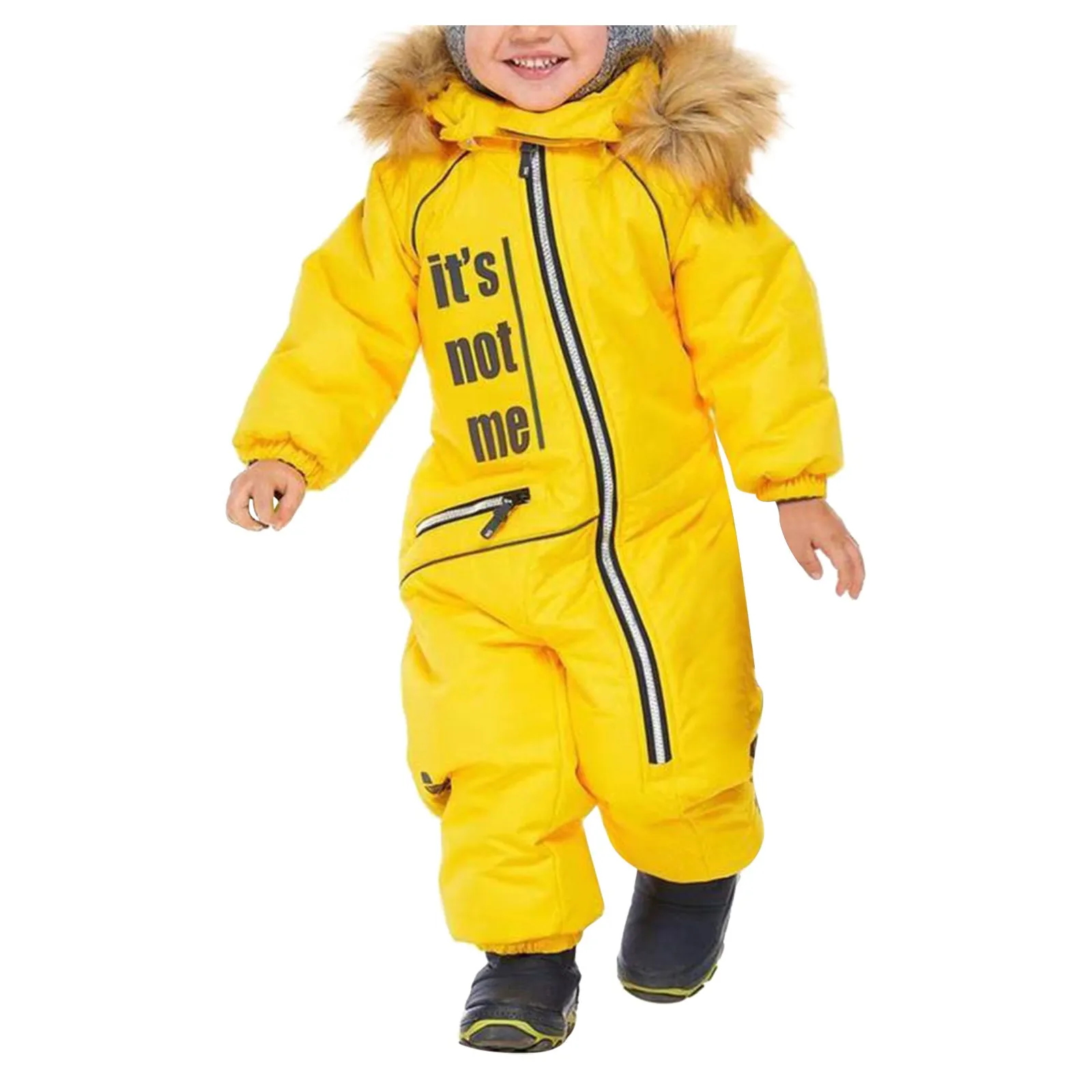 Children\'s Solid Snow Suit Boys Ski Suit Thermal Ski Overall Winter Warm Snow Overall Windproof Child Padded One-Piece Ski Suit