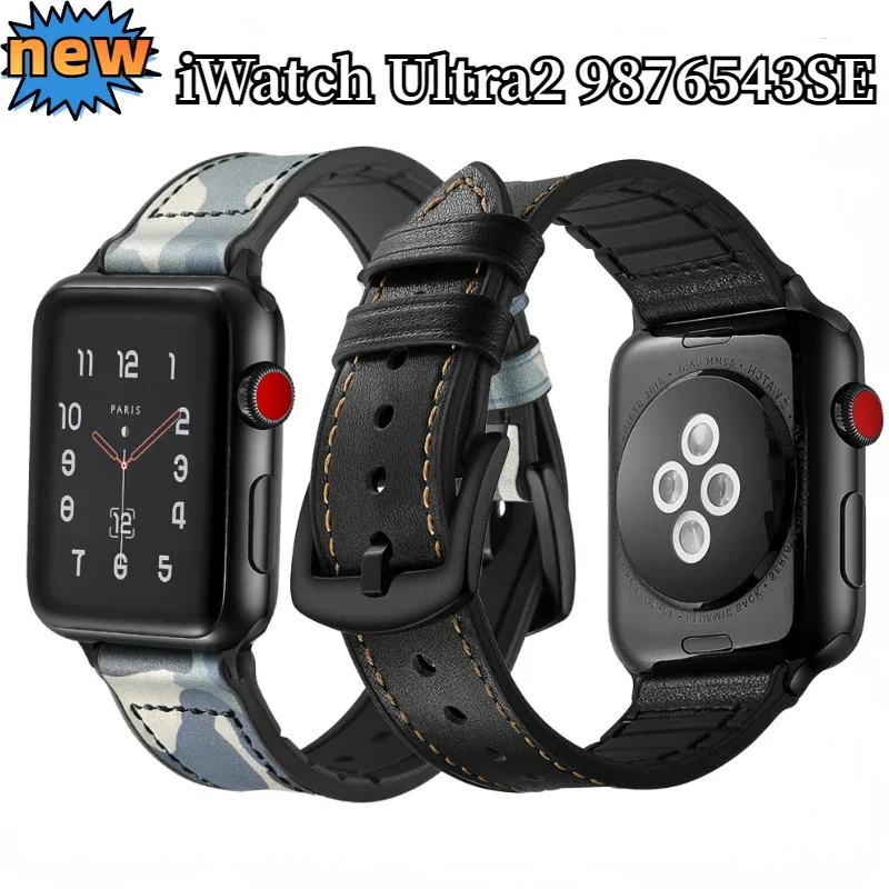 

Double Leather Strap for Apple Watch Ultra 9 8 7 45mm 41mm Strap Bracelet for iWatch Series 6 5 4 SE Belt 44mm 40mm 10 46mm 42mm