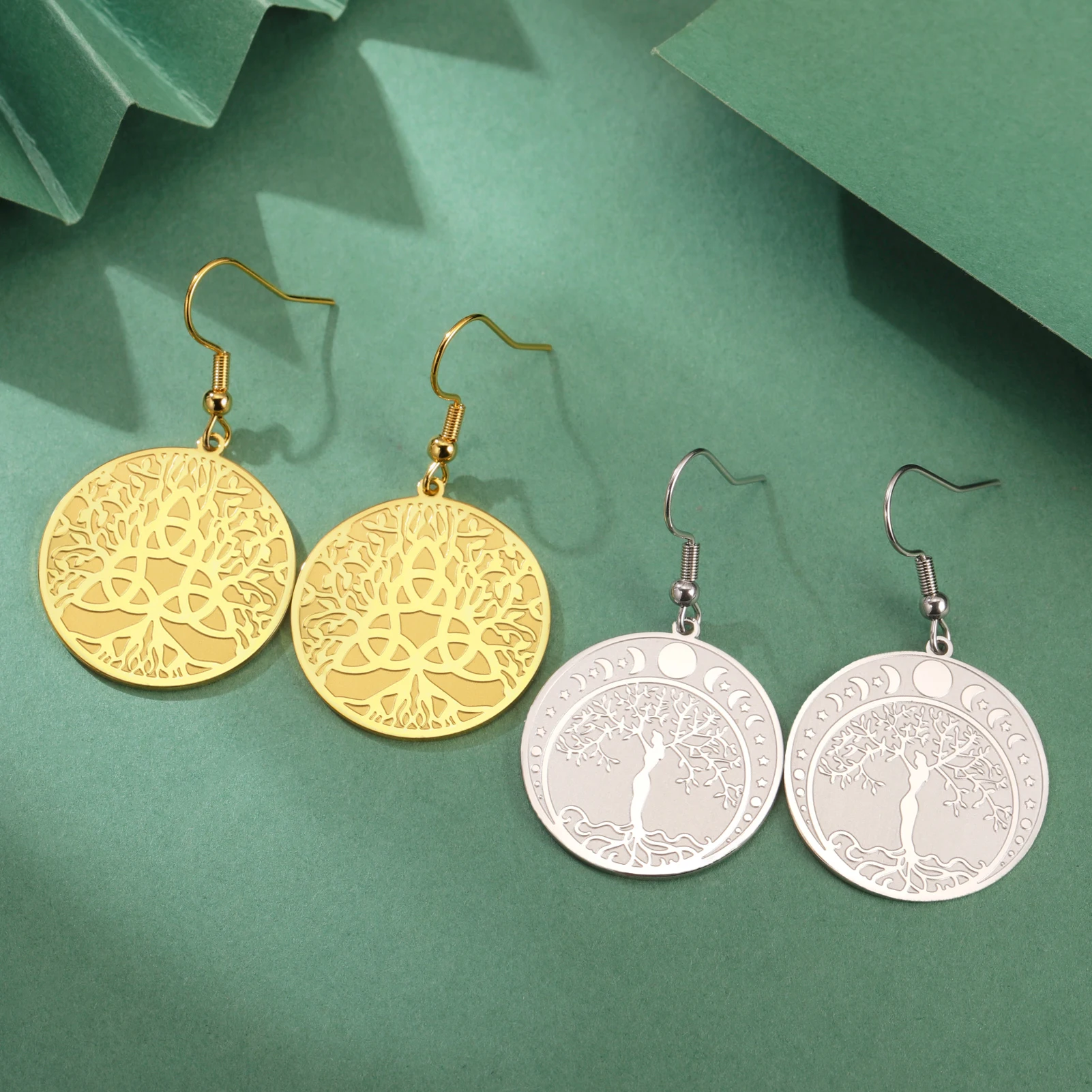 

LIKGREAT Tree of Life Goddess Drop Dangle Earring for Women Girls Stainless Steel Crescent Moon Medallion Pendant Jewelry
