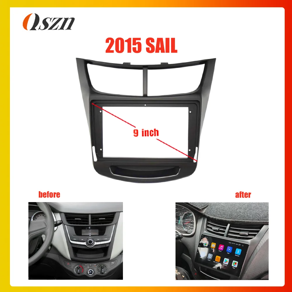 Marco de fascias de Radio de coche de 9 pulgadas, 2 din, para Chevrolet Sail 2004-2014, Panel de instalación de tablero, embellecedor, Cable de alimentación estéreo canbus