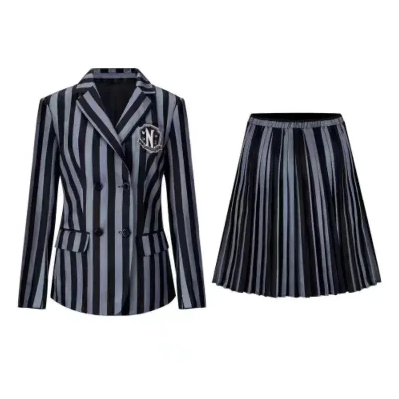Miércoles cosa mano niñas miércoles Addams Nevermore Academy uniforme escolar negro disfraz de Purim para adultos vestido de lujo negro FQ7251