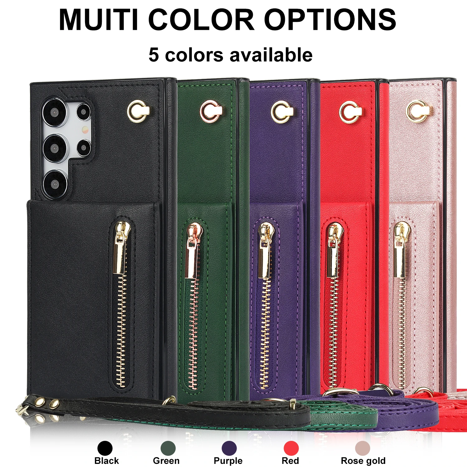 For Samsung Galaxy S25 S24 S23 S22 FE Note 10 20 Ultra Plus Case Crossbody Lanyard Zipper Wallet Card Slot Strap Kickstand Cover