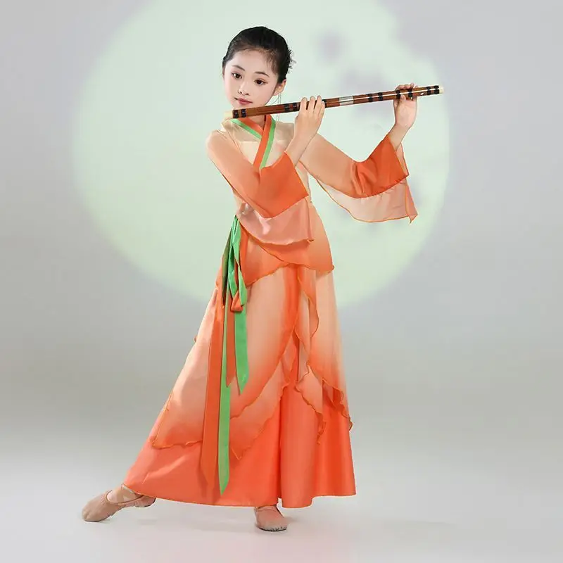 

Children's Classical Dance Performance Dress Practice Dress Chinese Dance Uniform Girls' Long Sleeve Breathable Dance DressLI293