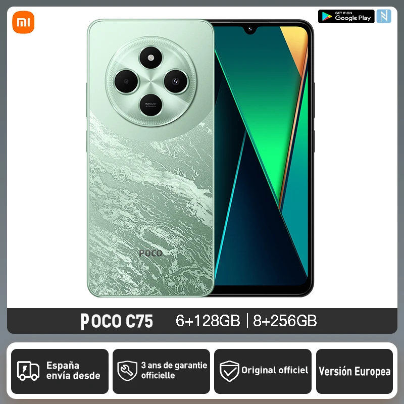 Xiaomi POCO C75 Versión Europea 128GB/256GB Helio G81-Ultra Triple CÁMARA DE 6,88 pulgadas, 120Hz, Batería 5160mAh NFC