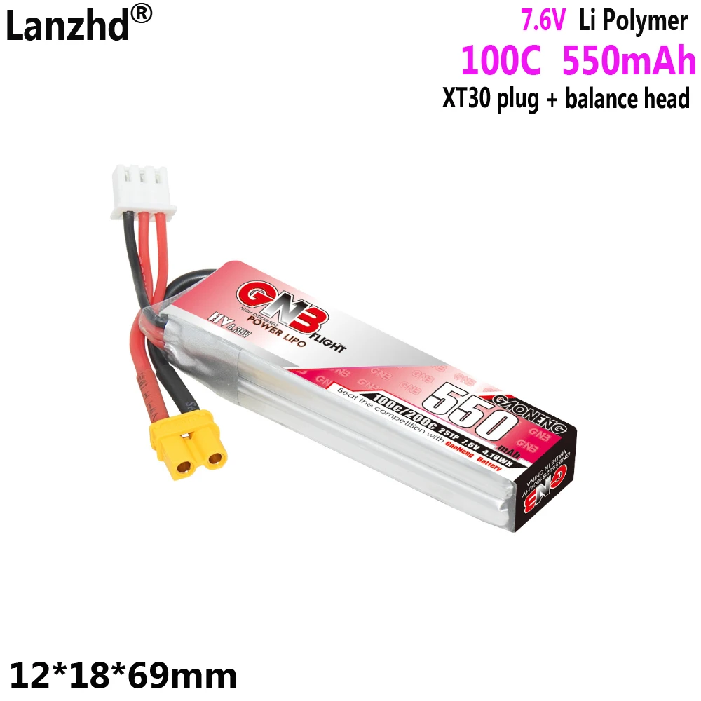 

550mAh 2S1P 7.6V lithium battery with XT30+ balance head 100C For HV Tinyhawk brushless model aircraft FPV batteries
