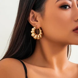 High Quality 18K Gold Plated Geometric Circle Croissant Hoop Earrings Trend Gothic C Shape Textured Lightweight Chic Y2K Jewelry