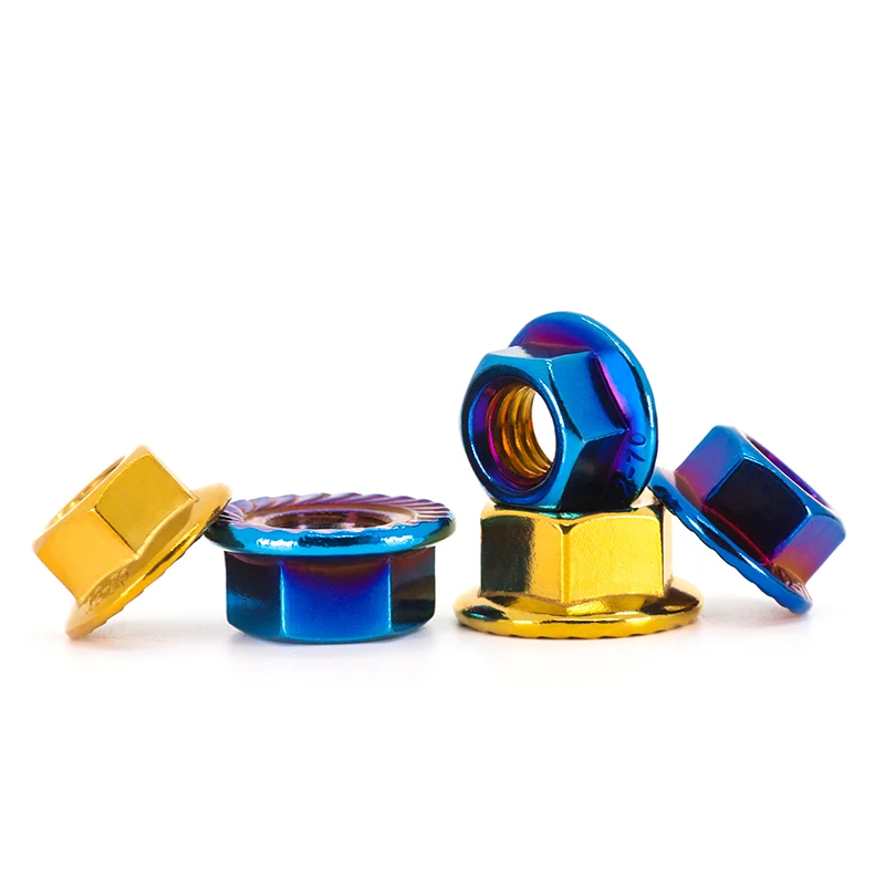 2pcs 304 Stainless Steel Hexagon Head Serrated Lock Spinlock Fancy Flange Nut M3 M4 M5 M6 M8 M10 M12 for Bike Motorcycle Car