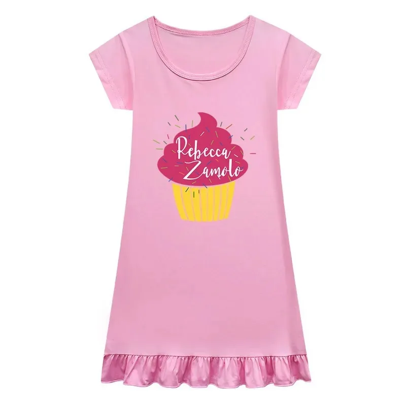 

2025 yiyi Kids Summer Cosplay Cartoon Print Short Sleeved Skirt Girls Bsleeping Comfortable Dress Home Casual Living