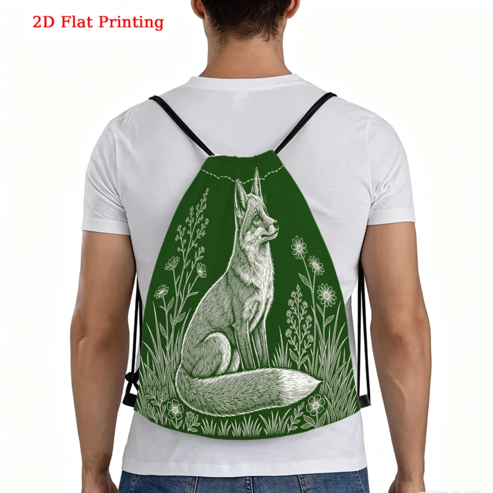 Fox Sitting Among Flowers Drawstring Backpack, Travel Shoe Bag, Fitness Sports Backpack, Travel Outdoor Drawstring Bag