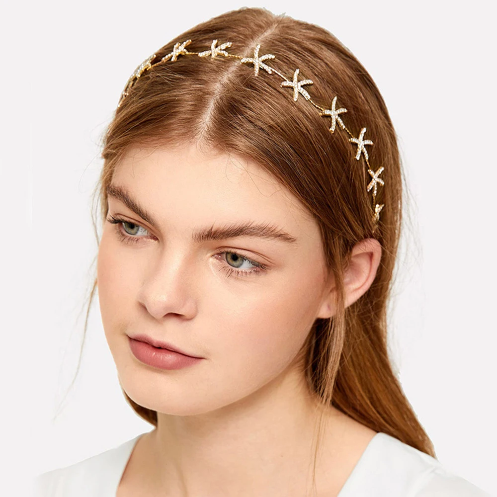 Fasce per capelli diademi accessori da sposa per donna fasce per capelli con strass a forma di stella marina fata sposa principessa copricapo