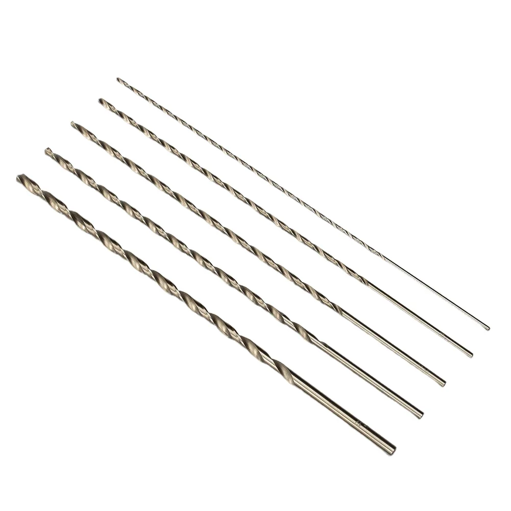 200-mm-HSS-Bohrer-Set, 5-teilig, extra lang, für Metallanwendungen, effiziente Spanentfernung mit doppelt geriffeltem Design